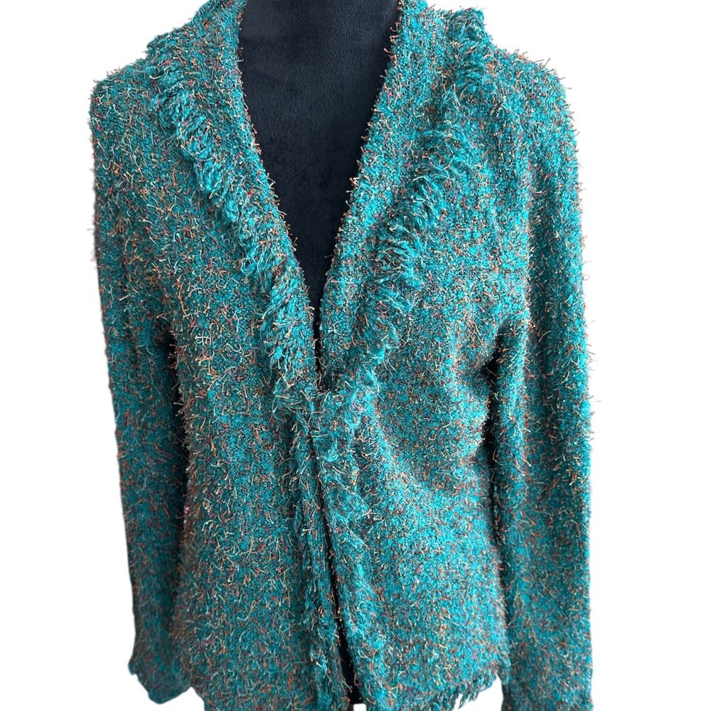 Coldwater Creek Teal Textured Cardigan Sz L